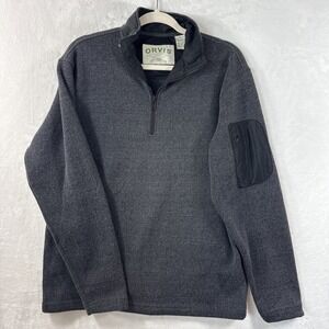Orvis Mens Quarter Zip Pullover Sweater Gray Sleeve Pocket Marl Knit Size M